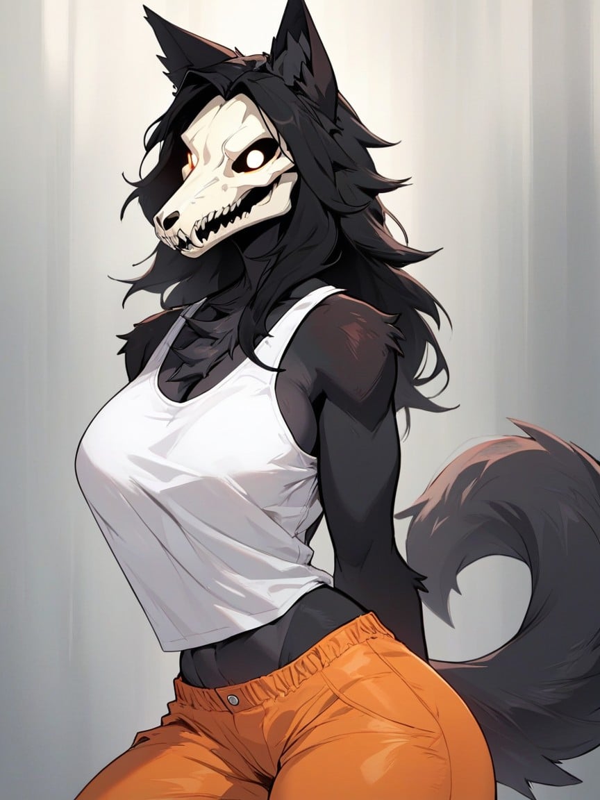 Black Hair, Black Fur, Arms Behind Back Furry AI Porn