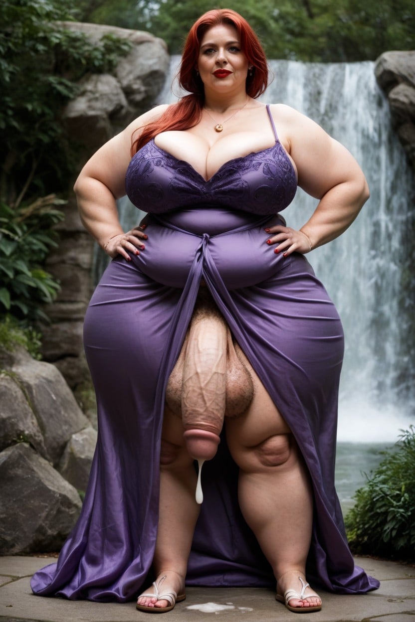 Front View, Hair All Over Stomach, Massive Flaccid Cock Bulge Shemale AI Porn