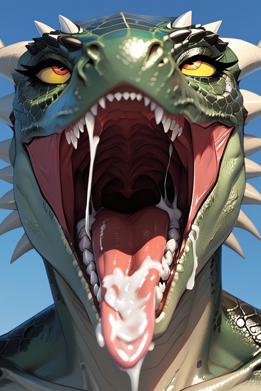 Argonian Female, Mouth Open, クローズアップファーリーAIポルノ