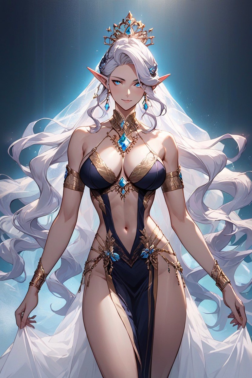 Ethereal Glow, Accentuated By High Cheekbones And Almond Shaped Sapphire Blue Eyes She Has A, Adorned With Delicate Gold Jewelry She Often Wears Flowing Hentai AI Porn