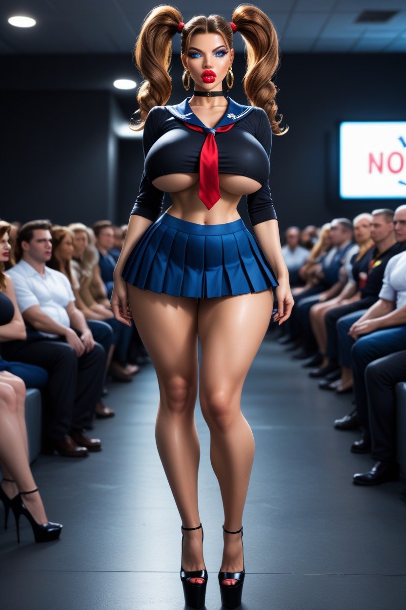 Large Hips, Wearing Red Strappy Platform Heels, Inflated LipsAIポルノ