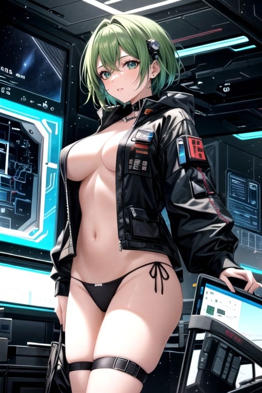 Cyberpunk Hacker, Pixie Cut, Small Breast AI Porn