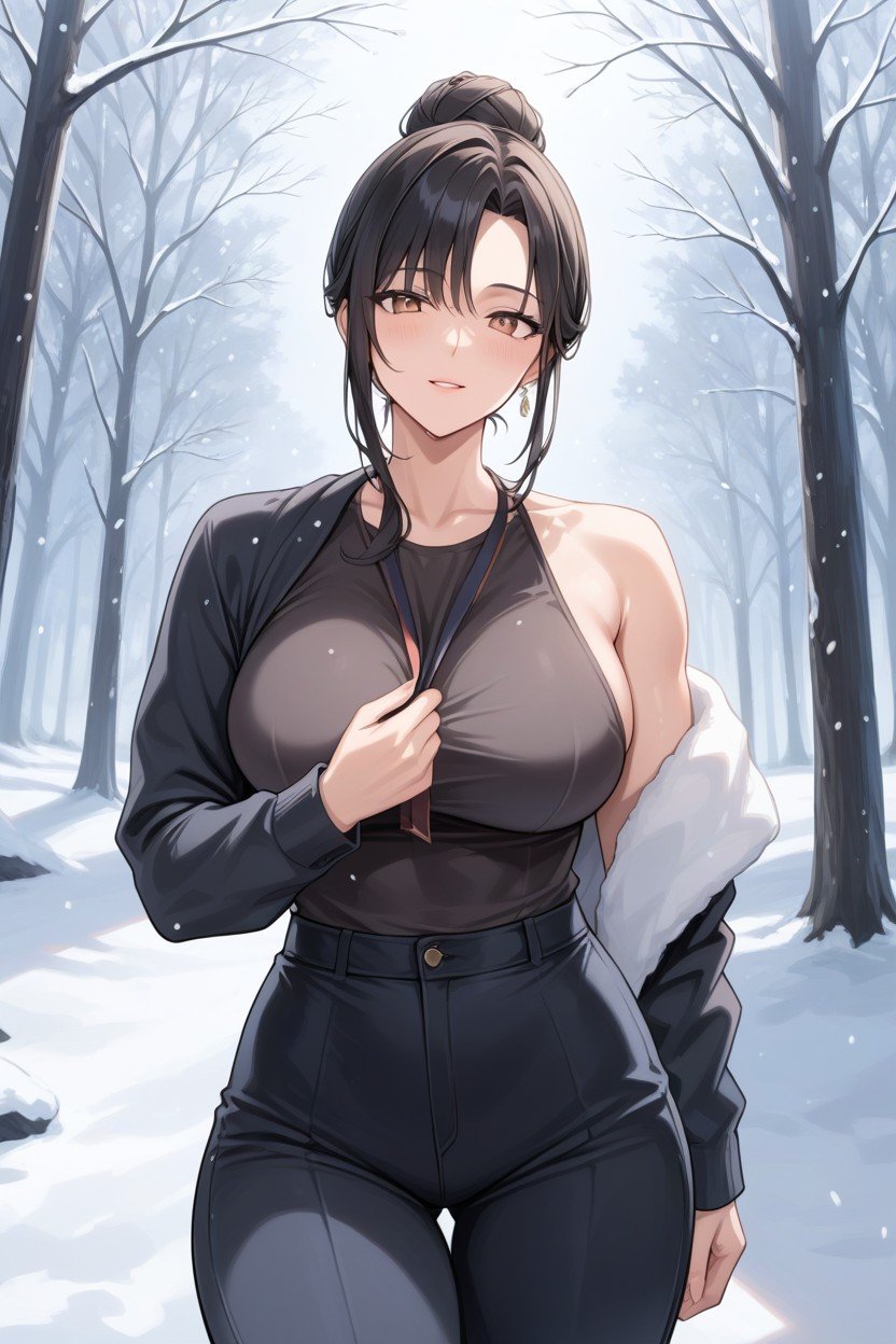 Snowing, Rim Lighting, Touching Face AI Porn