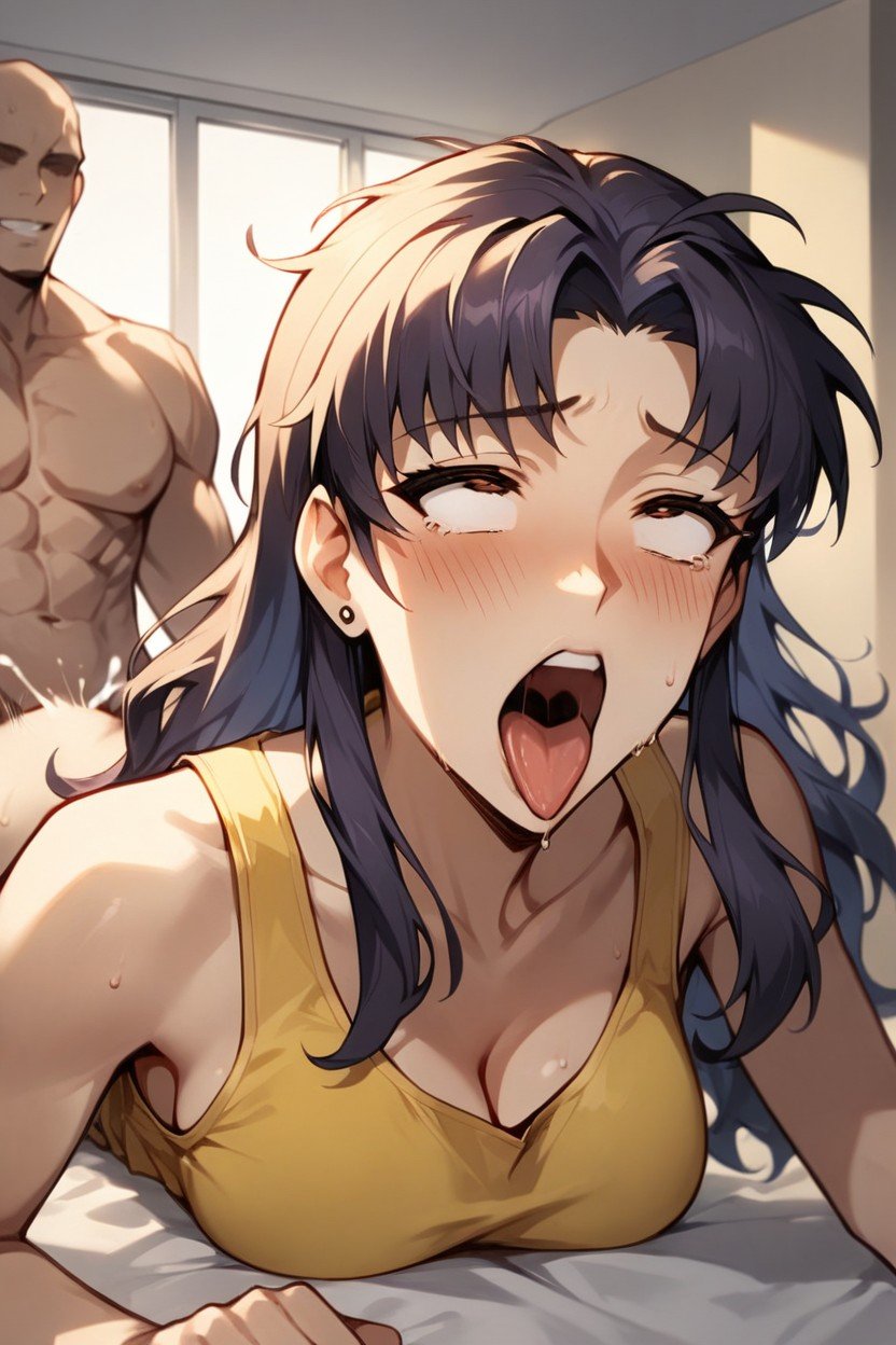 Intense Orgasm Ahegao Expression, Misato Katsuragi, Posição Prona Pornografia de IA