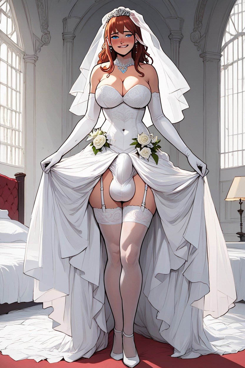 Wedding Dress, Blue Eyes, Standing Furry AI Porn