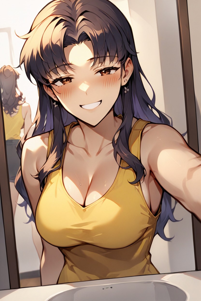 ムラムラ, Mirror Selfie, Lifting Yellow Tank Top UpAIポルノ