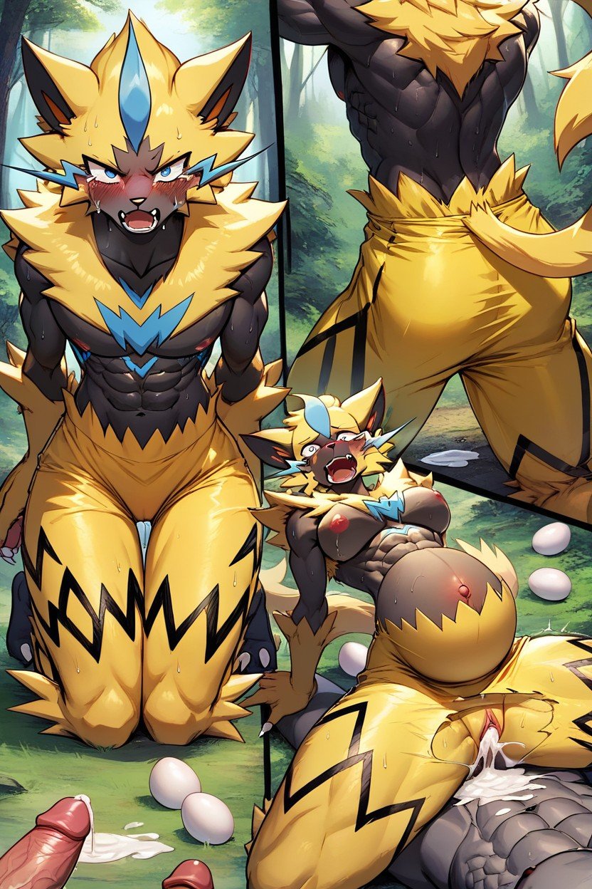 Zerora Pokemon, Pregnant, Ropa RasgadaPorno AI Furry