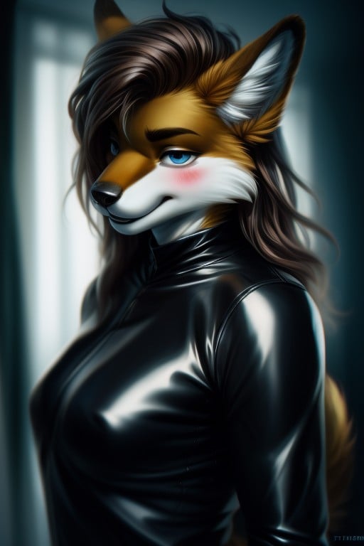 Excité, Costume En Latex, Tir En BustePorno IA Furry