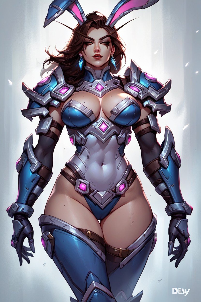 World Of Warcraft Style Armor, Dva Character From Overwatch, With Bunny Logo Pornografia de IA