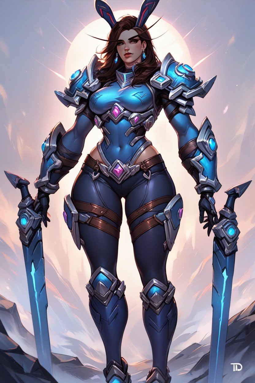 World Of Warcraft Style Armor, Brunette, Bunda Grande Pornografia de IA