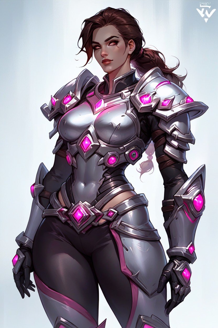 With Mech, Pink And Black Armor, Large Breast AI Porn