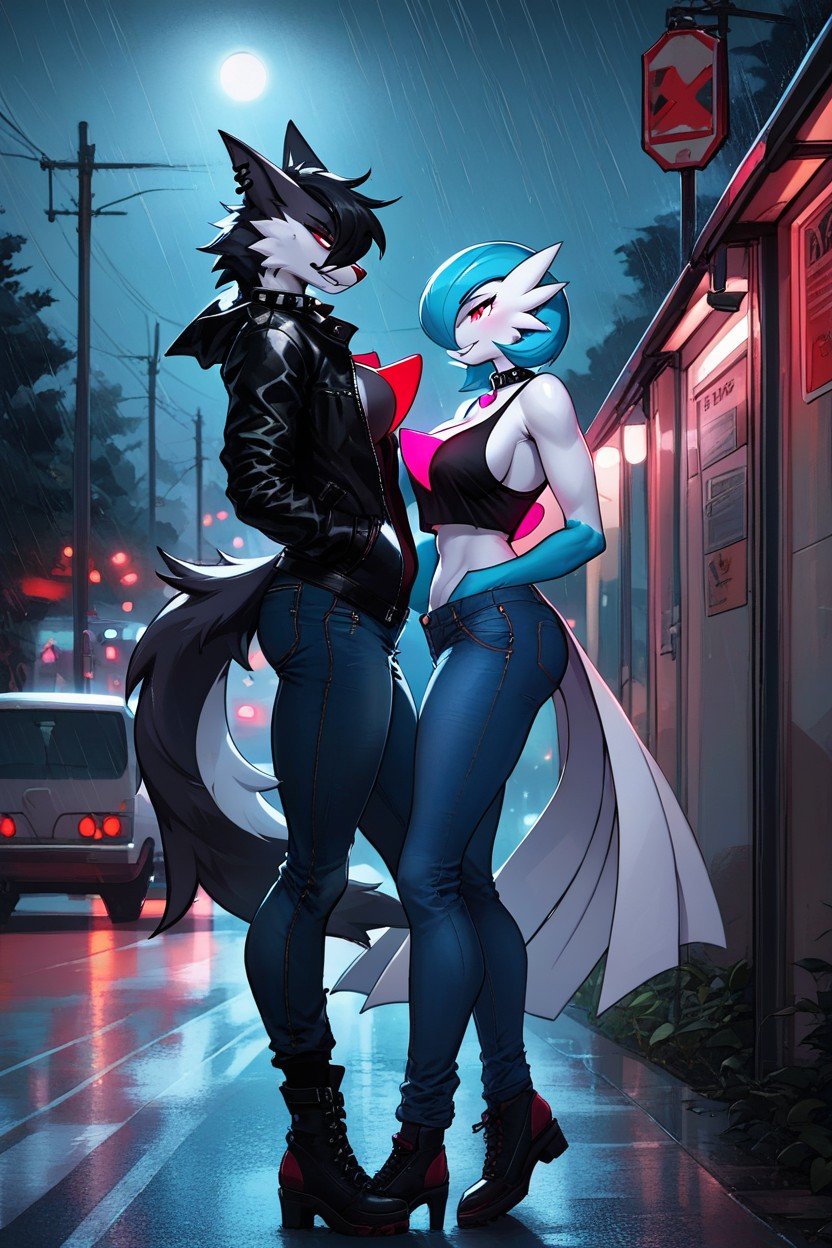 Hand In Pocket, Jeans, Bus StopFurry KI Porno