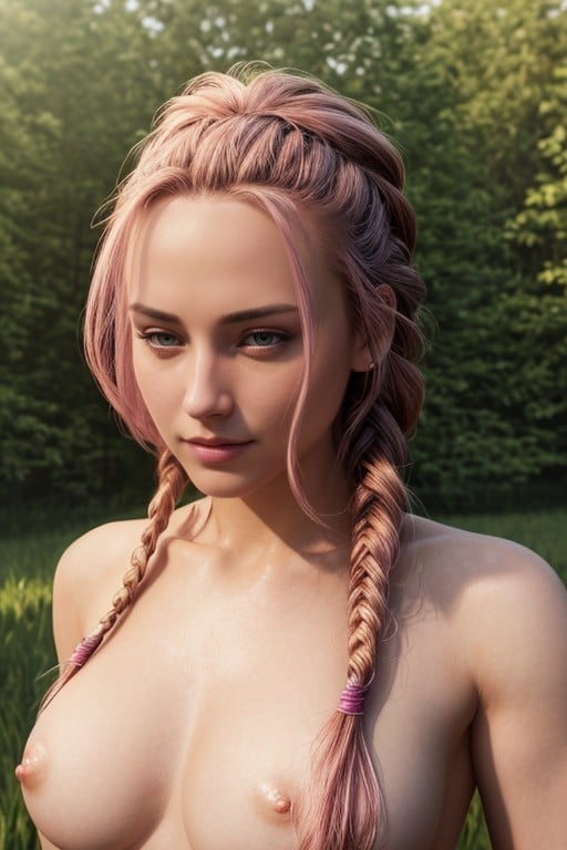 Pink Hair, Arms Up, Braided AI Porn