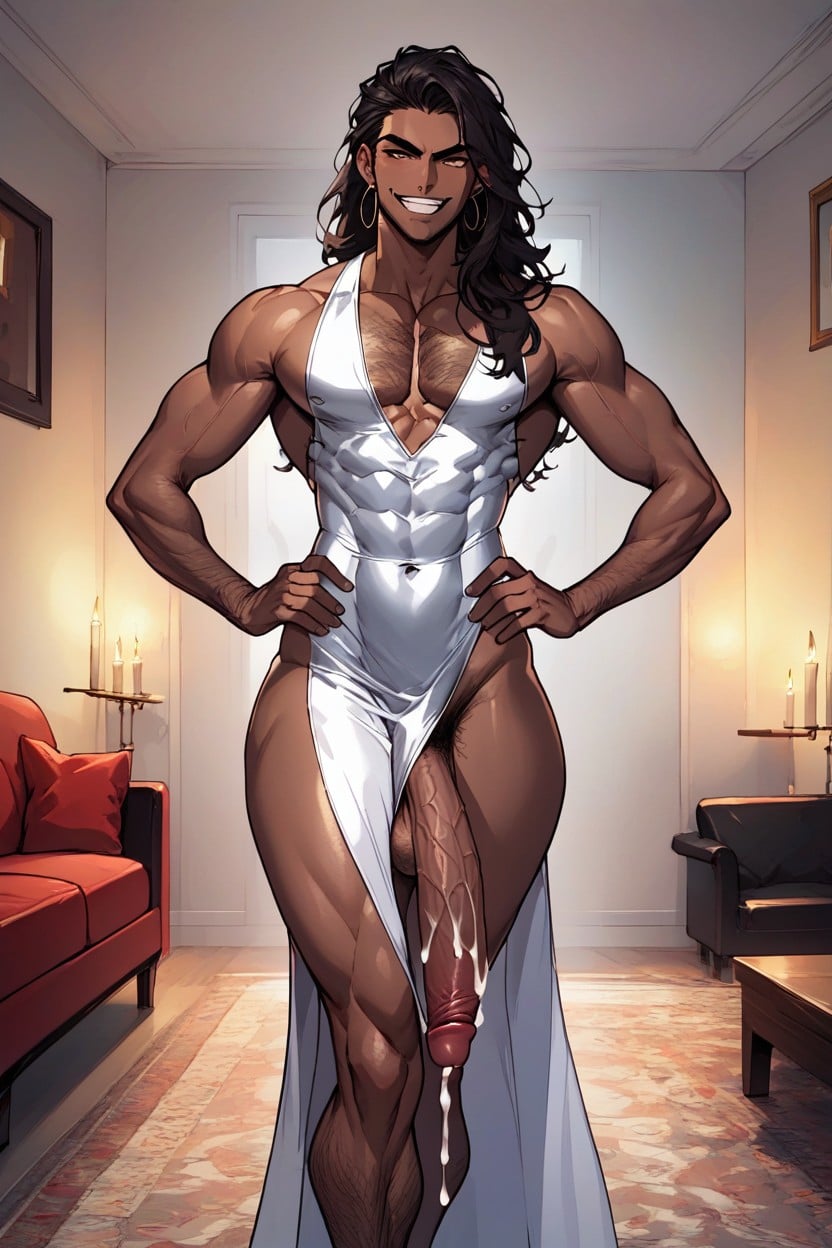 Slit High Up Dress, Long Length, Living Room AI Gay Porn