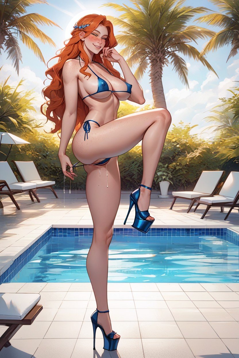 Tesão, One Leg Up, Poolside Hentai IA pornografia