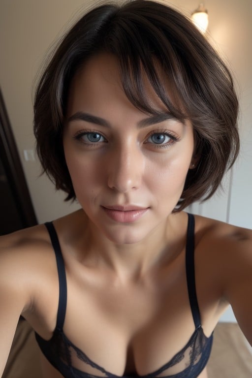 Selfie, Ojos Azules, Pelo NegroPorno AI