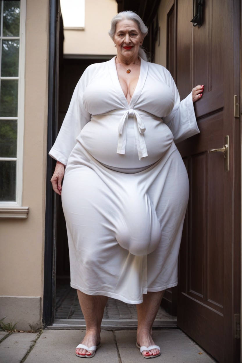 Standing On Her Front Porch, Obese, Fat Shemale AI Porn