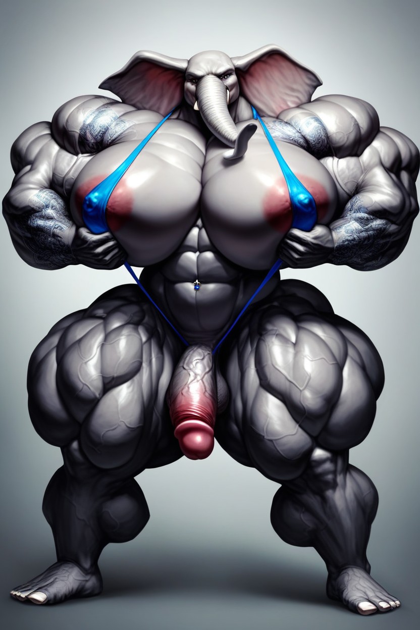 Muscular, Slingshot Bikini, Breast Expansion Furry AI Porn