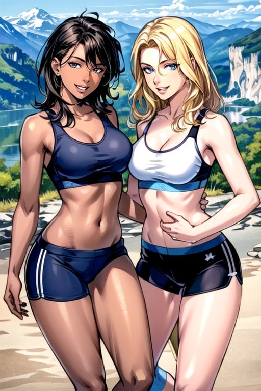 Dark Brown Skin, Mountains, Sporty Shorts AI Porn