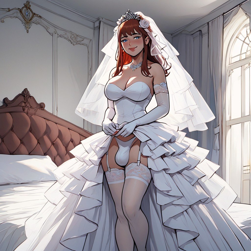 Massive Ass, Standing, Lowcut Wedding Dress AI Porn