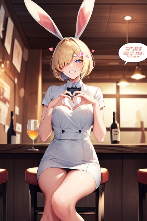 Blue Eyes, Ash Blonde Hair, A Speech Bubble Reads、heartPorno AI Hentai