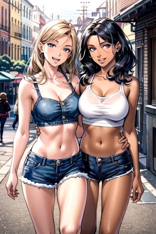 2 People, Cute, Street AI Porn