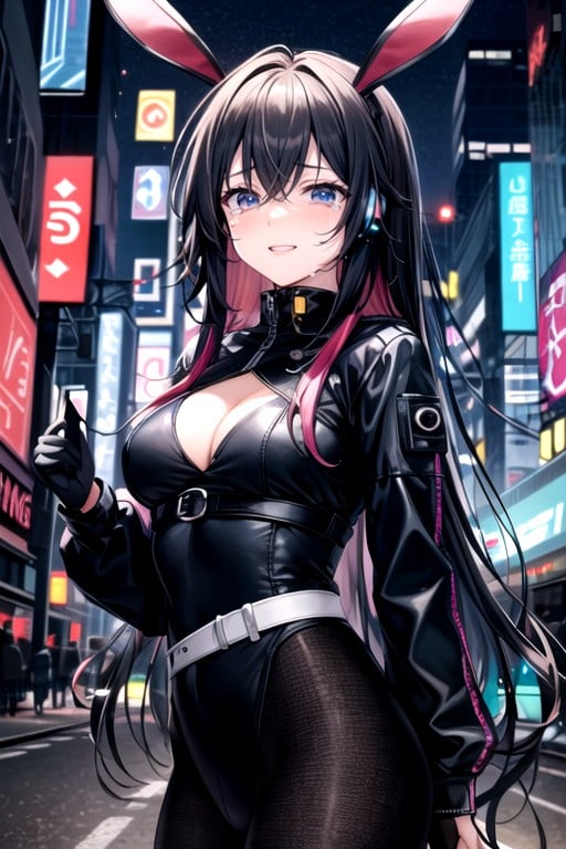 Bunny Costume, Happy Crying, Cyberpunk Hacker Hentai AI Porn