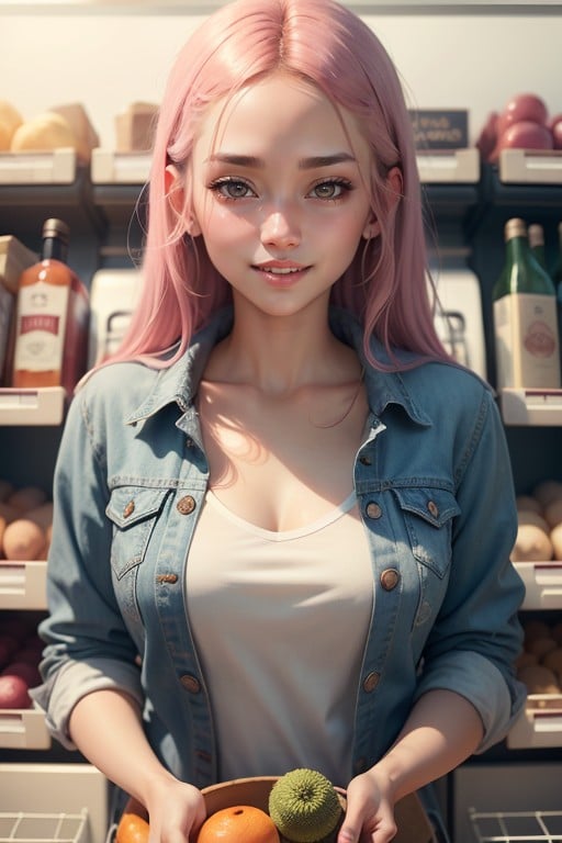 Small Breast, Grocery, Denim Jacket AI Porn