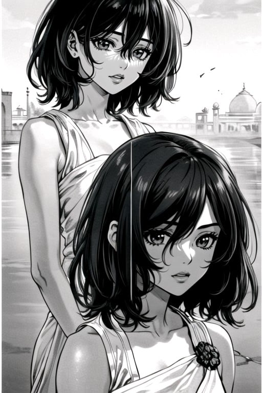 Messy Hair, Black & White Manga, Very Short Hair Shemale AI Porn