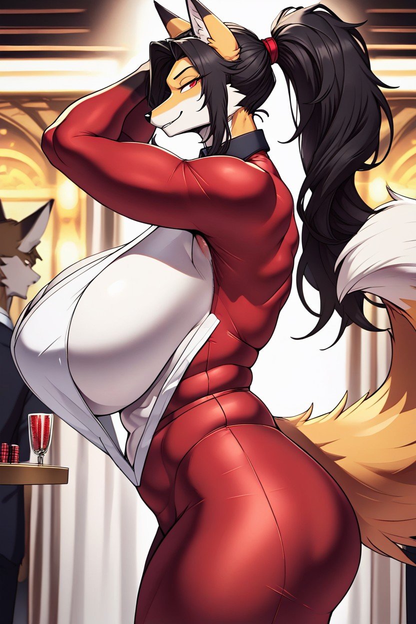 Black Hair, Form Fitting Clothes, Thick Thighs Furry AI Porn