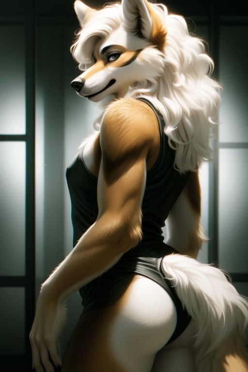 White Hair, Hard Shadow, Rear View Furry AI Porn