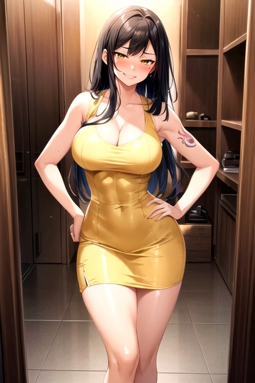 Yellow Dress, Black Hair, ModelニューハーフAIポルノ