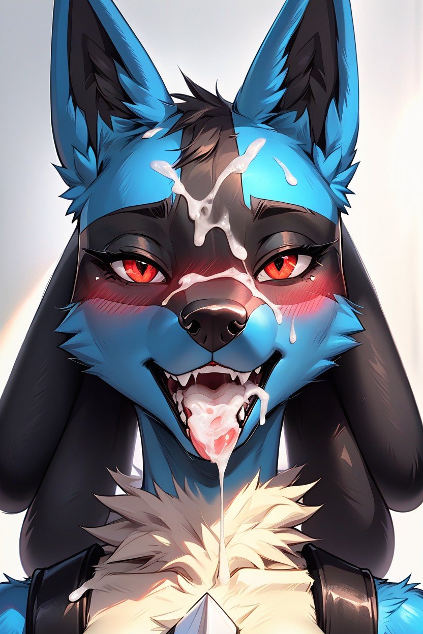 Cum Filled Mouth, Cum, LucarioPorno IA Furry