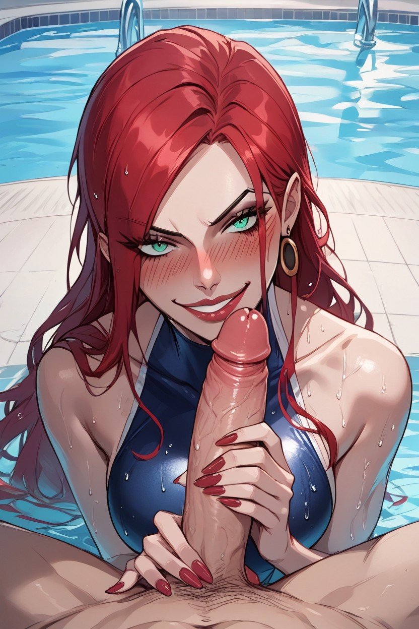 Tierna, Holding Penis By Base, PiscinaPorno AI Hentai