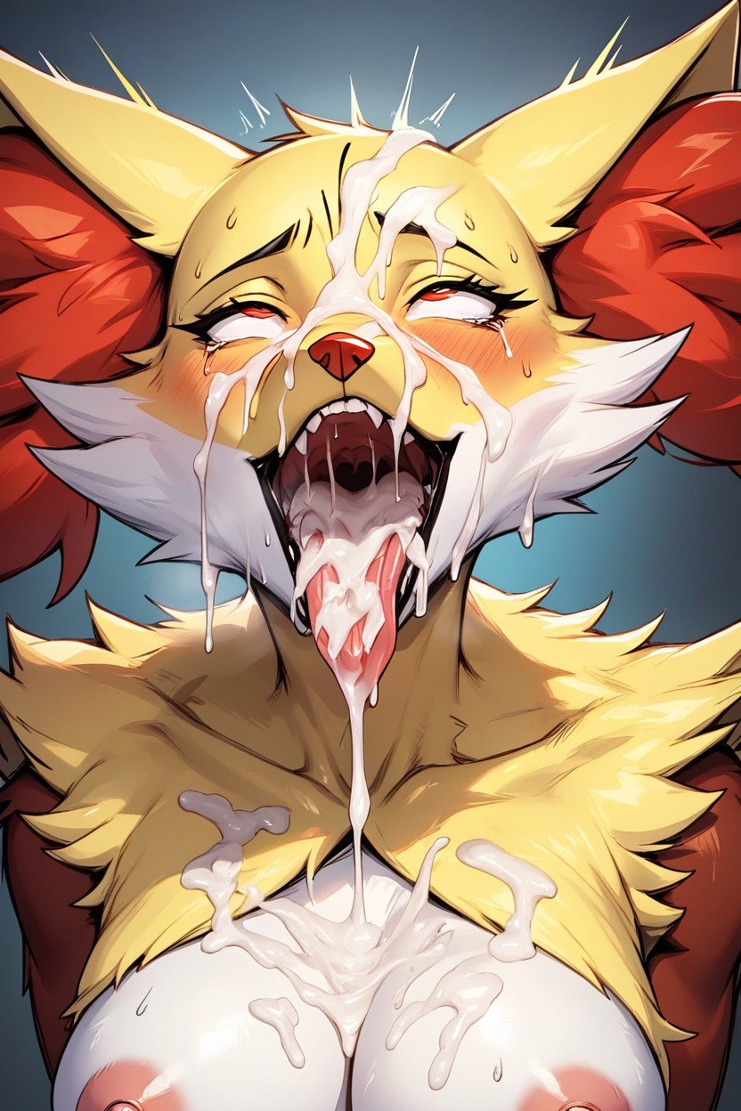 Thick Cum, Cum Leaking Out Of Mouth, AhegaoPorno IA Furry