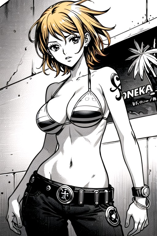 South Asian, Black & White Manga, Nami (one Piece) Hentai AI Porn