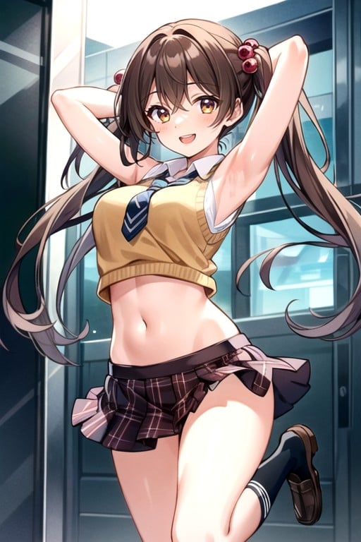 Arms Up, Navel Exposed, Iko Okiawa (magicami) Shemale AI Porn