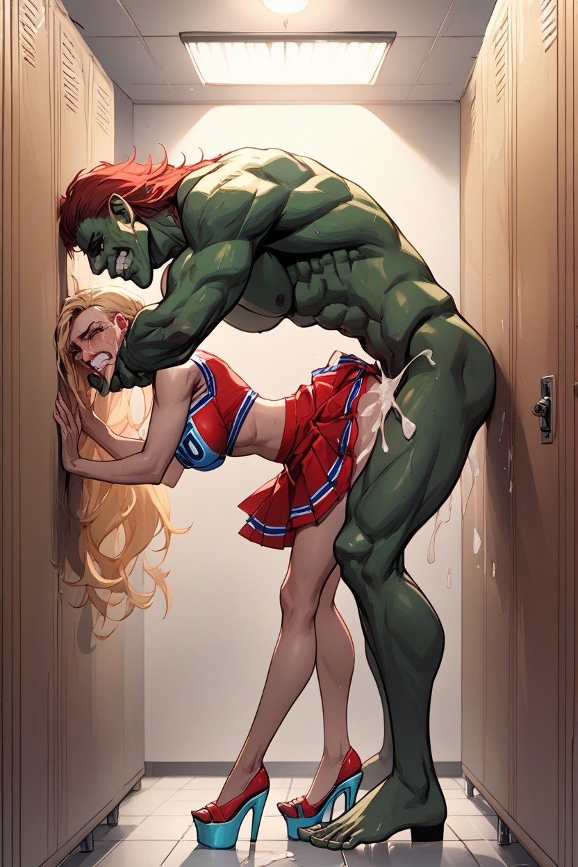 Tall Beautiful Woman Has Sex With A Gigantic Green Monster, Ultra Details, TemerosoPorno AI Furry