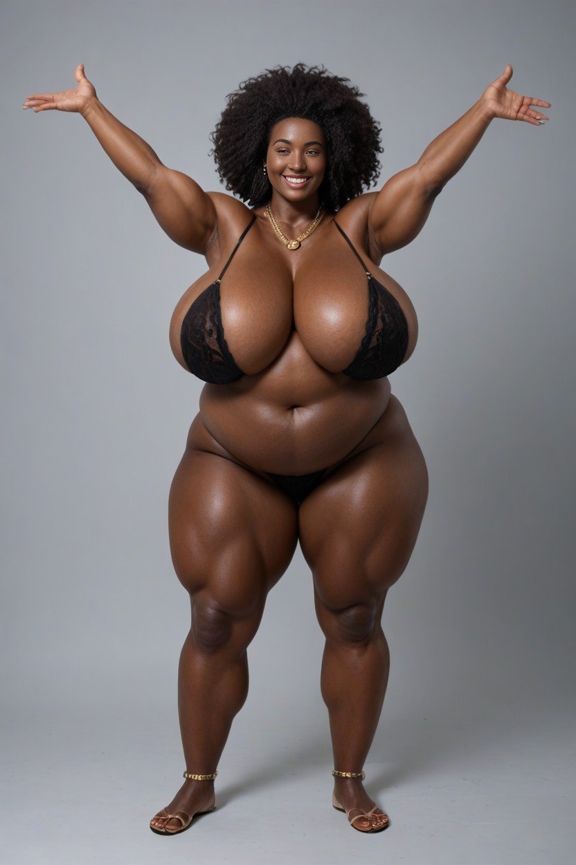 Massive Muscular Thighs, African, Arms Spread Shemale AI Porn