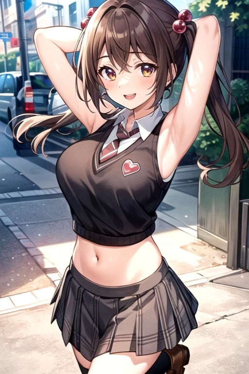 Arms Up, Crop Top, Iko Okiawa (magicami) AI Porn