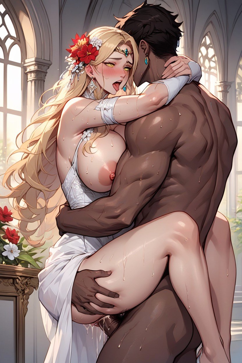 Huge Breasts, Circlet, Dark Skinned Male AI Porn