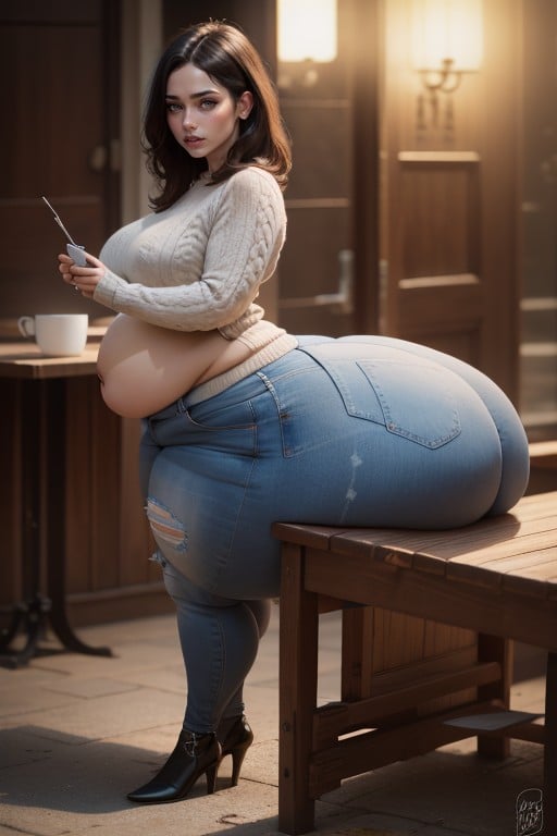 Mega Huge Hips, Weight Gain, Sweater AI Porn