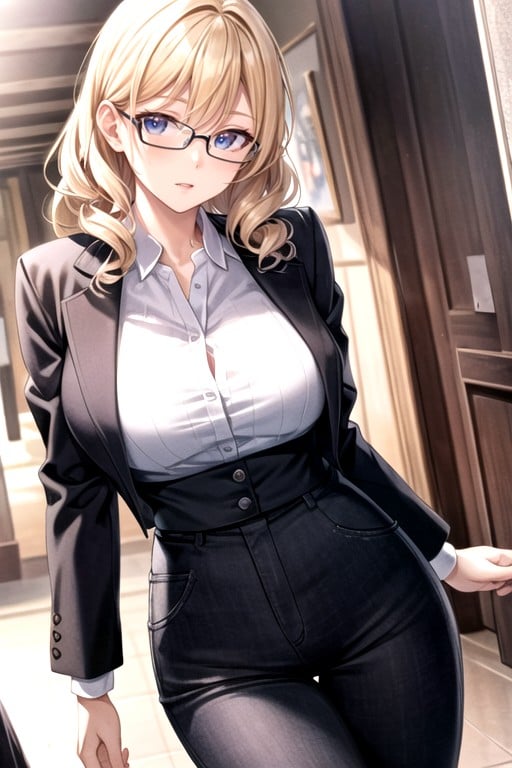 Office Pants, Glasses, Curly AI Porn