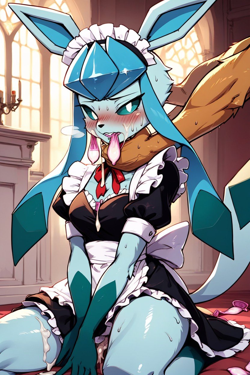 Maid Uniform, A Genou, Condom GaggingPorno IA Furry