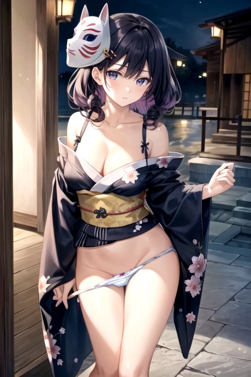 Kimono, Máscara De Baile De Noche, Hombros DescubiertosPorno AI Hentai