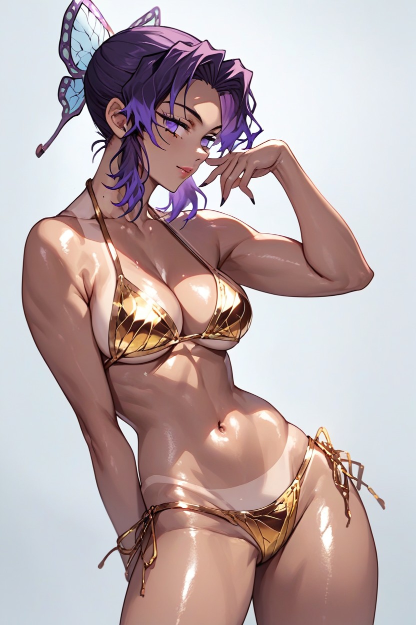 Bikini Tan Lines, Purple Hair, Wide Hips Hentai AI Porn