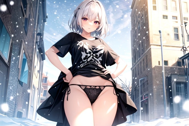 赤い目, グラフィックtシャツ, 雪が降っているニューハーフAIポルノ