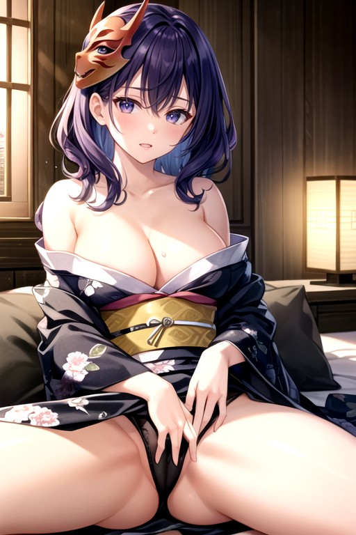 Purple Hair, Kimono, Permed Hair Hentai AI Porn