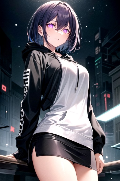 Glowing Eyes, Mini Skirt, Hoodie AI Porn