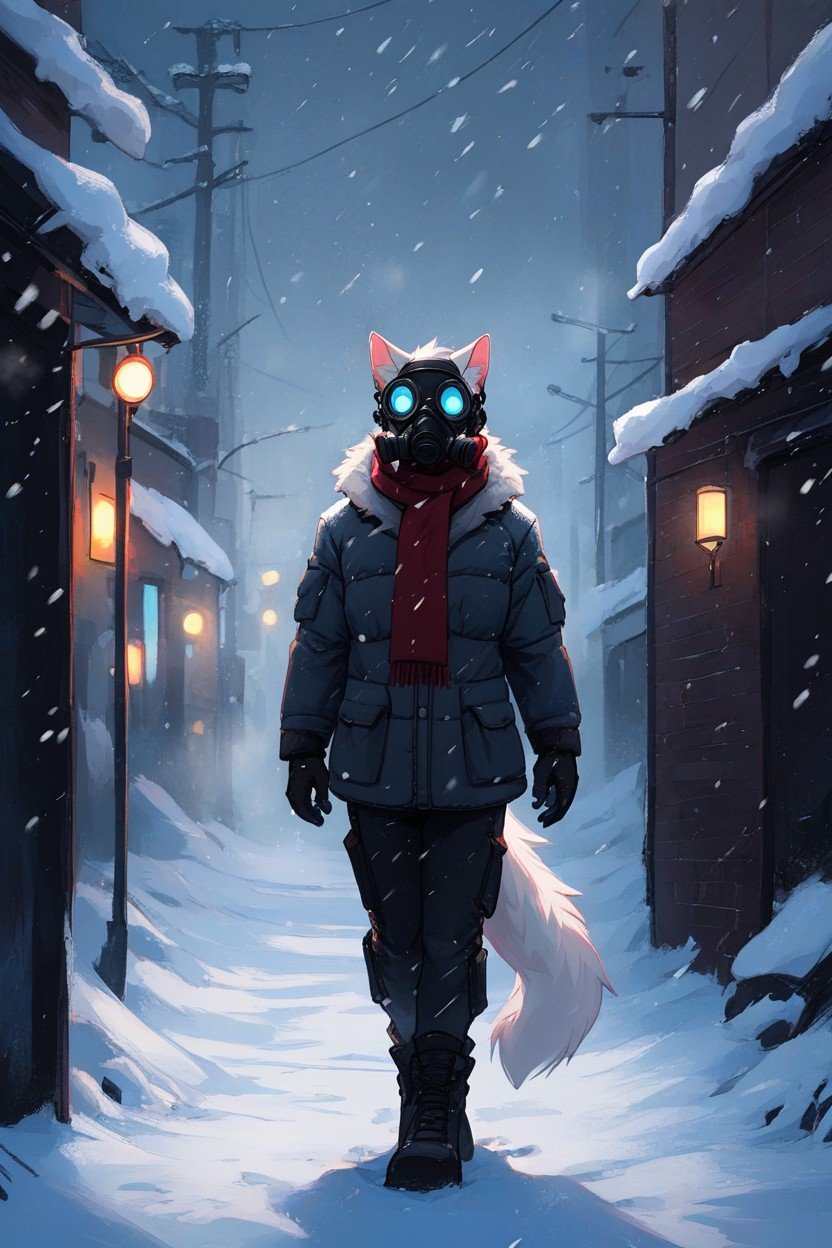 White Fur, Street, Winter Furry AI Porn